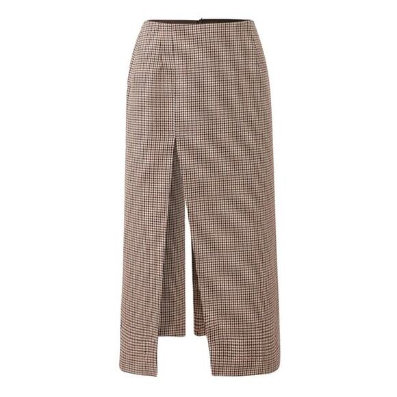 MAJE Jaisa Brown Plaid Wool Blend Front Back Slit Edgy Pencil Skirt Size US 8 - Picture 13 of 16